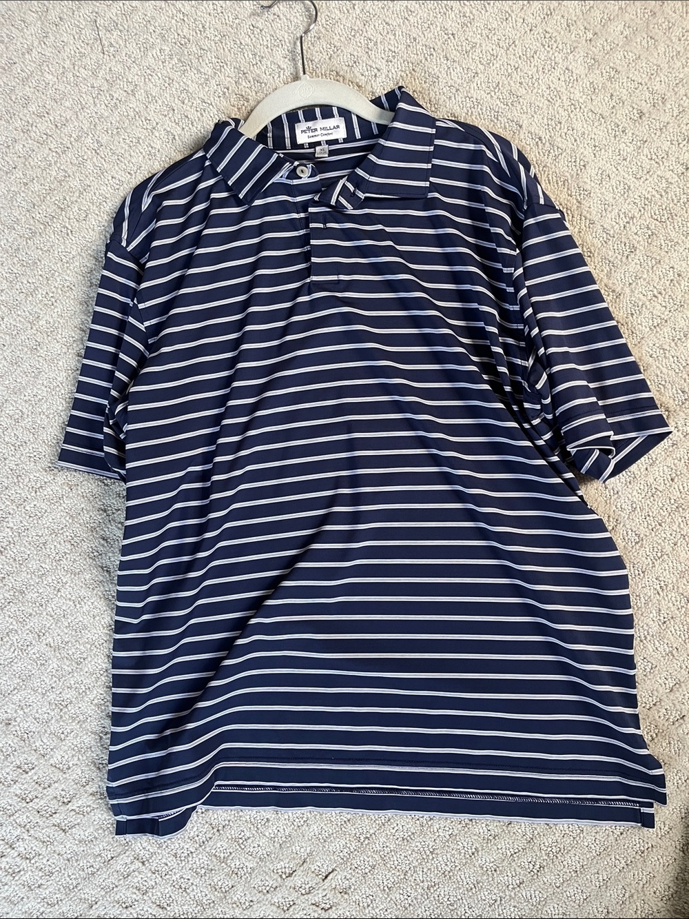 Peter Millar Navy & White Striped Short Sleeve Polo